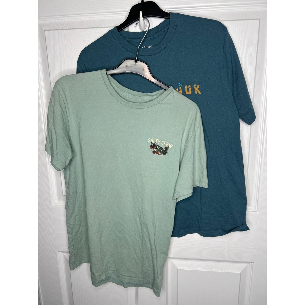 Salty Crew Huk Fishing Graphic T-Shirt Bundle Size Small Green Blue Bass Marlin‎